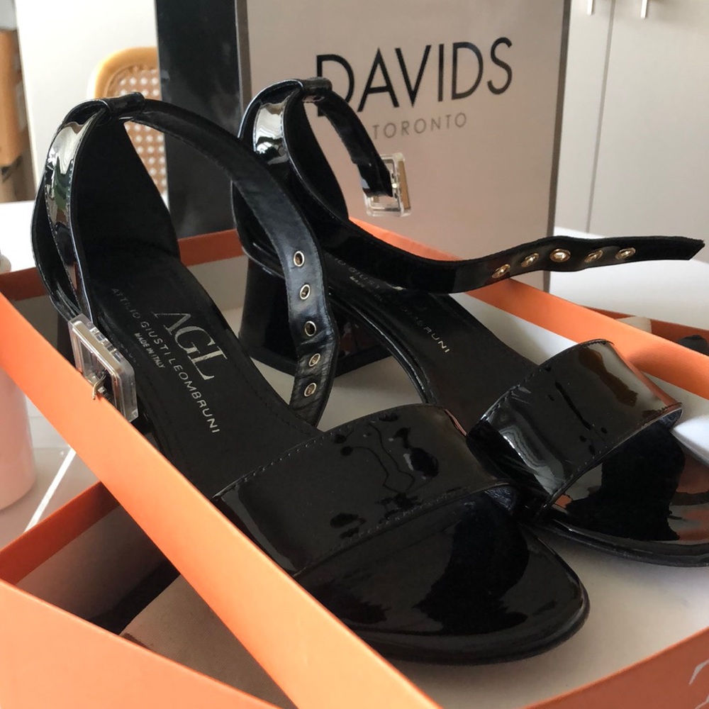 Black patent sandals